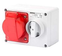 Gewiss GW66020 Horizontal Interlocked Socket Outlet, IP44, 6 Reference, 3P+N+E Pole, 380V-415V, 32 A, 50 Hz/60 Hz, Red