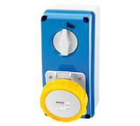 Gewiss GW66201N Vertical Fixed Interlocked Socket Outlet - With Bottom - Without Fuse-Holder Base - 2P+E 16A 100-130V - 50/60Hz 4H - IP67
