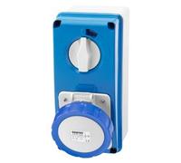 Gewiss GW66204N Vertical Fixed Interlocked Socket Outlet - With Bottom - Without Fuse-Holder Base - 2P+E 16A 200-250V - 50/60Hz 6H - IP67