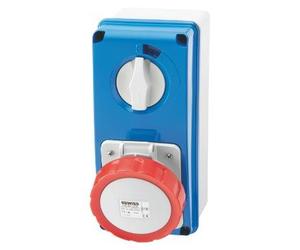 Gewiss GW66208N Vertical Fixed Interlocked Socket Outlet - With Bottom - Without Fuse-Holder Base - 3P+E 16A 380-415V - 50/60Hz 6H - IP67