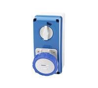 Gewiss GW66215N Interlocked Vertical Socket-Outlet with Bottom and Rotary Switch, without Fuse-Holder Base, IP67, 6 Reference, 2P+E Pole, 200V-250V, 32 A, 50 Hz/60 Hz, Blue