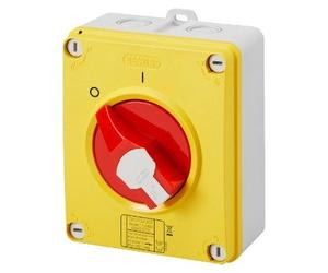 Gewiss GW70488P Rotary Isolator Switch - HP - Emergency - Isolating Material Box - 25A 4P - Lockable Red Knob - IP66/67/69