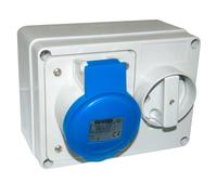 Gewiss GW66015 Fixed Interlocked Horizontal Socket-Outlet - With Bottom - Without Fuse-Holder Base - 2P+E 32A 200-250V - 50/60Hz 6H - IP44