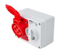 GEWISS Interlocked 32 amp Switched Socket 415V 4 Pin Red IP44 3P+E - GW66019