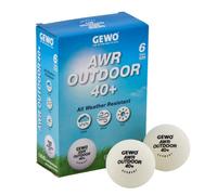 GEWO AWR Outdoor 40+ Table Tennis Balls - Water-Repellent Plastic Outdoor Table Tennis Balls for Outdoor Use, Weather-Resistant Training Table Tennis Balls, 40 + mm Diameter, Pack of 6,