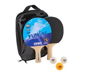 GEWO Double Fun Table Tennis Bat Set for Hobby and Leisure with 3 Table Tennis Balls and Storage Bag/Set of 2 / Ping Pong Set/Complete Bat with Controlled Covering, Concave Handle