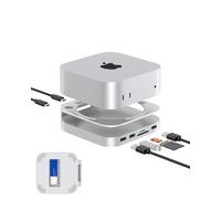 GEWOKLIY Aluminum Mac Mini Stand and Hub - Dock for Mac Mini M4/M4 Pro 2024 with M.2 NVMe SSD Enclosure, 2X USB-A 10Gbps, SD/TF Card Readers, USB 2.0 Data (Silver)│Accessories