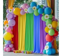 GEWONELIFE 10x7FT Rainbow Backdrop Curtains, Wrinkle-Free Polyester Fabric with Rod Pockets, Colorful Party Decoration for Weddings, Birthdays, Engagements,Graduation and Holiday Photo Booth Props