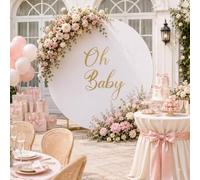 GEWONELIFE 7.2FT White Round Backdrop Cover with Oh Baby Sign for Oh Baby