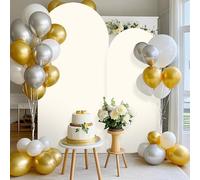 GEWONELIFE Beige Arch Backdrop Cover Set of 2- 6FT & 7.2FT Stretch Spandex Fitted Arch Covers for Wedding Ceremony Birthday Party Baby Shower - Wrinkle-Free Backdrop for Round Top Arch Stand