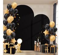 GEWONELIFE Black Arch Backdrop Cover Set of 2- 6FT & 7.2FT Stretch Spandex Arch Covers for Wedding Party Birthday Event Decoration - Wrinkle-Free Fitted Arch Background for Round Top Arch Stand