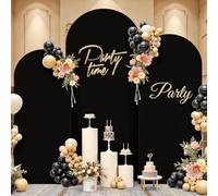 GEWONELIFE Black Arch Backdrop Cover Set of 3 - 6FT 6.6FT 7.2FT Stretch Spandex Covers for Round Top Chiara Stands - Wrinkle-Free Backdrop for Wedding Birthday Party Baby Shower Graduation Event Decor