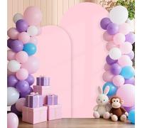 GEWONELIFE Pink Arch Backdrop Cover Set of 2 - 6FT & 7.2FT Stretch Spandex Arch Covers for Wedding Baby Shower Birthday Party - Wrinkle-Free Fitted Backdrop for Round Top Arch Stand Decoration