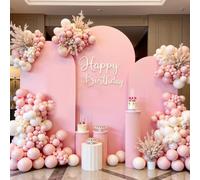 GEWONELIFE Pink Arch Backdrop Cover Set of 3- 6FT 6.6FT 7.2FT Stretch Fabric Covers for Round Arch Stand - Wrinkle-Free Backdrop for Baby Shower, Birthday, Bridal Shower, Wedding Party Decorations