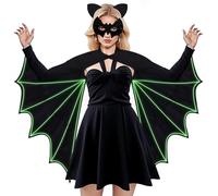 GEWONELIFE Women’s Black Bat Costume with Glow-in-the-Dark Wings L/XL - Adult Halloween Bat Wing Outfit with Face Cover - Halloween Cosplay Theater Accessory Adults,Cosplay Costume for Women
