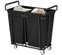 Gewudraw 360L Laundry Basket, 2-Compartment Large Laundry Hamper on Wheels | Heavy Duty Laundry Trolley, Washing Basket with Steel Frame, Waterproof Liner, Laundry Cart for Laundry Room, Hotel, Black