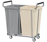 Gewudraw Laundry Basket, 360L Laundry Hamper, 2 Compartment Laundry Bin | Large Laundry Trolley with Wheels, Steel Frame, Waterproof Liner, Heavy Duty Washing Basket for Laundry Room, Gray & Beige