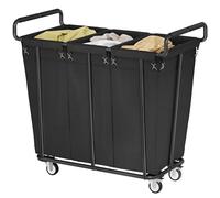 Gewudraw Laundry Hamper, 360L 3-Compartment Large Laundry Basket on Wheels | Heavy Duty Laundry Trolley, Extra Large Washing Basket with Steel Frame, Waterproof Liner, for Laundry Room, Hotel, Black