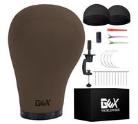 GEX 20"-24" Canvas Cork Wig Block Mannequin Head for Wig Making Drying Styling Display with Table C Clamp Stand Holder Dark Brown 23"