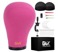 GEX 20"-24" Canvas Cork Wig Block Mannequin Head for Wig Making Drying Styling Display with Table C Clamp Stand Holder (Rosy 21.5")