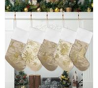 GEX 2023 Christmas Stockings 5 Pack for Family 20" Gold Sequins Silk with Soft Faux Fur Embroidery Classic Fireplace Tree Decorations Hanging Ornament for Xmas Season Decor (Set of 5)