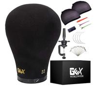 GEX 22.5" Canvas Block Cork Wig Mannequin Head for Wig Making Drying Styling Display with Table C Stand Clamp Holder&GEX Wig Grip&Pins(Black 22.5")