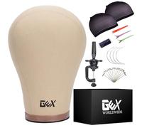 GEX 23" Canvas Cork Wig Block Mannequin Head for Wig Making Drying Styling Display with Table C Clamp Stand Holder (Light Brown 23")