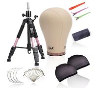 GEX 61 cm (24 inches) canvas cork wig head with 55 inch mannequin tripod, for wig, cosmetology, hairdresser display, training doll head, adjustable alloy holder
