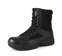 GEXECEUSS Men's Military Boots Tactical Boots Lightweight Combat Outdoor Rubber Outsole Boots Desert Boots Side Zip Leather Cargo Boots, 6672 Black, 9 UK