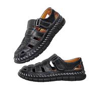 GEXECEUSS Sandals Men Closed Toe Leather Sports Sandals Fisherman Sandals Outdoor Leisure Hiking Summer Water Shoes Beach Wading Shoes, 566 Black, 9.5 UK