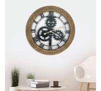 GEXHSRGD 24 Inch Large Wall Clock, Gear Clock, Industrial Wood & Metal Decorative Clocks, Quiet Quartz Movement, Moisture and Rust Proof, House Decor for Living Room, Bedroom, Office