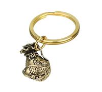 Gexifei Hand-carved solid koi lucky bag, prosperous money bag, keychain pendant, lucky brass pendant