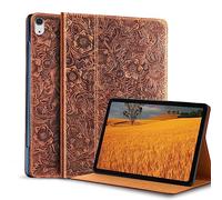 Gexmil for iPad 10.2 Inch Case 2021/2020/2019(9th/8th/7th Generation),Auto Wake/Sleep,Genuine Leather Case with Stand,Flower Brown