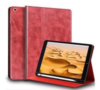 Gexmil for iPad 10.2 Inch Case 2021/2020/2019(9th/8th/7th Generation) with Pencil Holder,Auto Wake/Sleep,Genuine Leather Case with Stand,Oil Wax Red