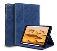 Gexmil for iPad 10.2 Inch Case 2021/2020/2019(9th/8th/7th Generation) with Pencil Holder,Auto Wake/Sleep,Genuine Leather Case with Stand,Oil Wax Blue