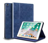Gexmil for iPad 9.7 Inch Case 2018/2017(6th/5th Generation)-iPad Air 2/1 Generation,Auto Wake/Sleep,Genuine Leather Case with Stand,Oil Wax Blue