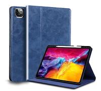 Gexmil for iPad Pro 11 Inch Case 2022/2021/2020/2018(4th/3rd/2nd/1st Generation) with Pencil Holder,Auto Wake/Sleep,Genuine Leather Case with Stand,Oil Wax Blue