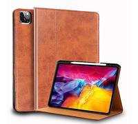 Gexmil for iPad Pro 11 Inch Case 2022/2021/2020/2018(4th/3rd/2nd/1st Generation) with Pencil Holder,Auto Wake/Sleep,Genuine Leather Case with Stand,Oil Wax Brown