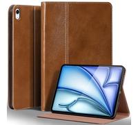 Gexmil Genuine Leather Case for iPad Air 13 Inch M3 2025/ M2 2024,Premium Leather Smart Folio Cover, Auto Sleep/Wake,Adjustable Stand, Anti-Slip,Yellow Brown