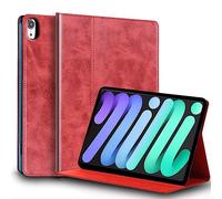 Gexmil Genuine Leather Case for iPad Mini 7 (A17 Pro) 2024 / iPad Mini 6 Generation 2021 8.3 Inch,Adjustable Stand,Smart Cowhide Cover Shockproof,Anti-Fingerprint Anti Slip,Oil Wax Red