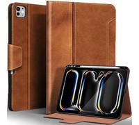 Gexmil Genuine Leather Case for iPad Pro 13 Inch M4 2024 with Pencil Holder,Magnetic Closure,Protective Shockproof Smart Leather Folio Cover Adjustable Stand Auto Sleep/Wake,Vegetable Tanned Brown