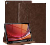 Gexmil Genuine Leather Case for Samsung Galaxy Tab A9 Plus 11 Inch with Pencil Holder,Shockproof Protective Adjustable Kickstand Smart Premium Folio Flip Tablet Cover, Dark Brown