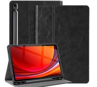 Gexmil Genuine Leather Case for Samsung Galaxy Tab S10 FE+ 13 Inch with Pencil Holder,Shockproof Protective Adjustable Kickstand Smart Premium Folio Flip Tablet Cover, Black