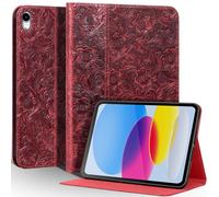 Gexmil Leather Case for iPad (A16) 11th Generation 11 Inch 2025, iPad 10th Generation 10.9 Inch 2022,Protective Full Grain Leather Cover Support Auto Sleep/Wake,Anti Slip,Red Floral