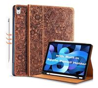 Gexmil Leather Case for iPad Air 11 Inch M4/M3/M2 (2026/2025/2024),iPad Air 10.9 Inch Case 5th/4th Generation 2022/2020, Top Grain Leather Cover with Pencil Holder,Auto Sleep/Wake,Floral Brown