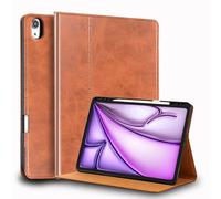 Gexmil Leather Case for iPad Air 13 Inch M4/M3/M2 (2026/2025/2024),Premium Leather Smart Folio, Protective Cover with Pencil Holder, Auto Sleep/Wake,Adjustable Stand, Anti-slip,Brown