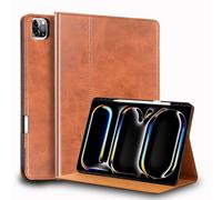 Gexmil Leather Case for iPad Pro 11 Inch (M5/M4) 2025/2024 with Stylus Holder,Protective Shockproof Premium Leather Smart Folio Cover Adjustable Stand Auto Sleep/Wake Anti-slip, Brown