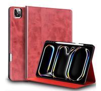 Gexmil Leather Case for iPad Pro 11 Inch (M5/M4) 2025/2024 with Stylus Holder,Protective Shockproof Premium Leather Smart Folio Cover Adjustable Stand Auto Sleep/Wake Anti-slip, Red