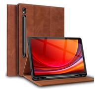 Gexmil Leather Case for Samsung Galaxy Tab S10 FE+, 11 Inch, Genuine Leather Cover with S Pencil Holder, Adjustable Stand,Auto Sleep/Wake,Anti-Slip,Anti-Fingerprint, Brown