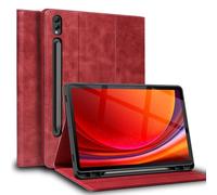 Gexmil Leather Case for Samsung Galaxy Tab S10+/ S9 +/S9 FE+ Plus 12.4 Inch,Genuin leather Cover with S Pencil Holder, Adjustable Stand,Auto Sleep/Wake,Anti-Slip,Anti-Fingerprint, Red